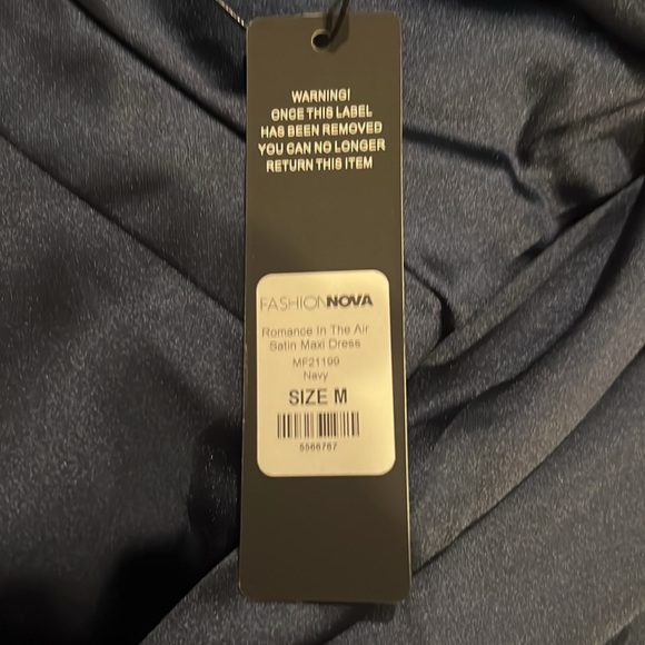 Navy blue satin long slit dress - Picture 8 of 8